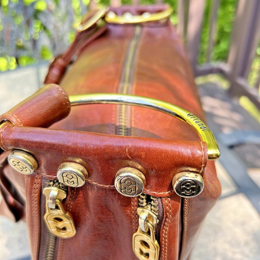 Marino Orlandi Italian Leather Shoulder Bag Brown Handcrafted Purse Large Zipper - Picture 5 of 16